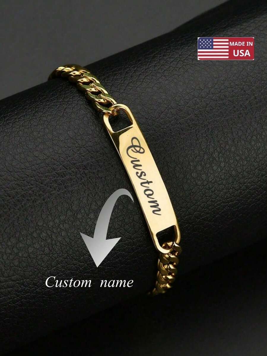 Personalized Carved Name ID Pattern Bracelet, Women's Bracelet Suitable For Daily Holiday Parties, The Best Gift To Give To Friends - Multicolor - View 1