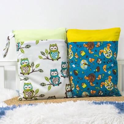 2个装可水洗婴儿尿布袋 便携式湿巾收纳袋