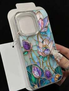 Flower Floral Painted High-End Chiffon Silver Minimalist Fashion Phone Case Compatible With IPhone 17/17 Pro/17 Pro Max/16 Pro Max/16 Pro, 15/15 Pro Max, Galaxy A14/A15, S23 Ultra/A50, A12, A32, A52, A72, A51, A21S, A13, A14, S22 Ultra, S23, A33, A53, S20 FE - Multicolor - View 1