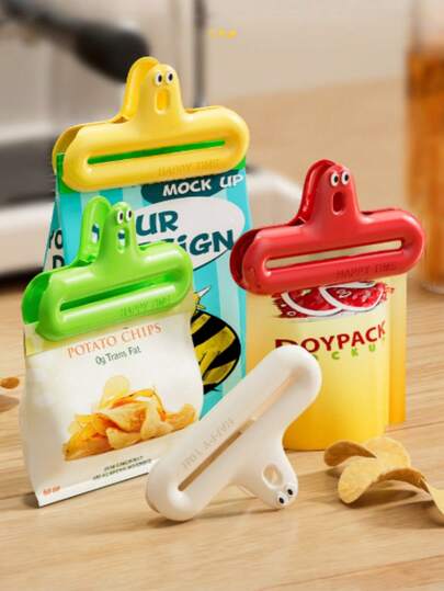 4 piezas Clips de sellado de comida de dibujos animados lindos, clips selladores de bolsas de aperitivos, clips de conservación de frescura