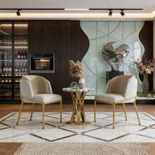 Dining Chairs - Beige + Metal & Wood - View 1