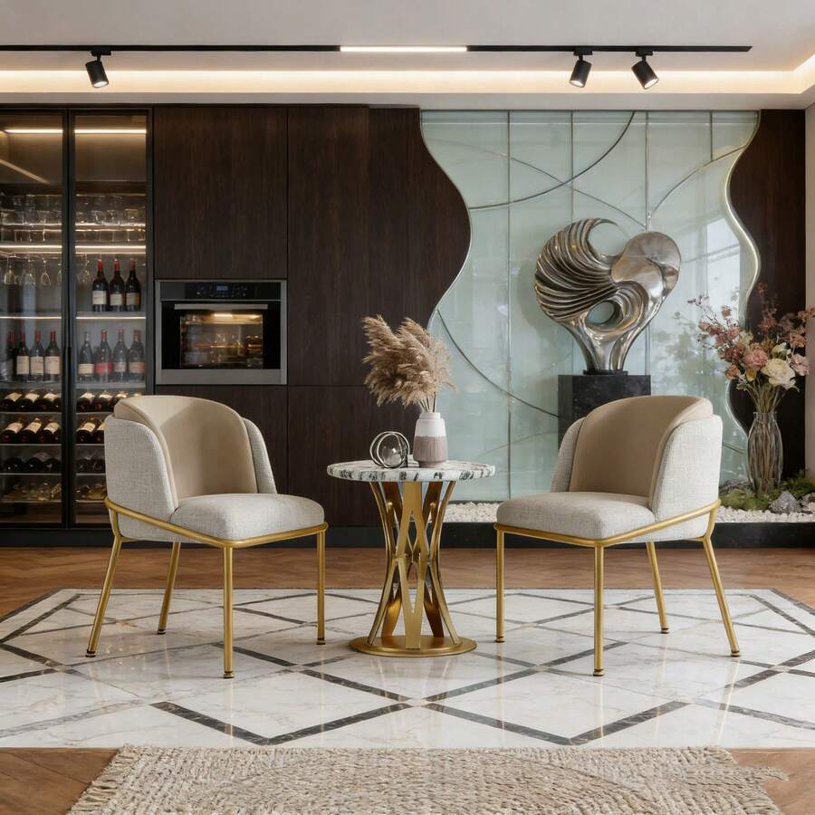 Dining Chairs - Beige + Metal & Wood - View 1