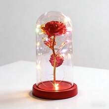 Rosa Encantada com Luz LEDFlor Decorativa com Cúpula de Acrílico BCZ - Vermelho - Visão 1