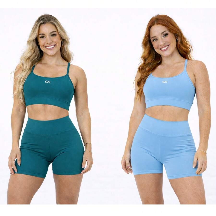 Women's Gym Set Kit: High-Waisted Shorts + Tank Top, No Transparency, Assorted Kits (2 Or 1). - 套裝 2 套 - 查看 1
