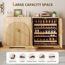 Vlsrka Shoe Cabinet Storage For Entryway, 6-Tier Rotating Shoe Organizer Cabinet With Doors And Shelves, Wooden Fluted Shoe Rack For Hallway, Foyer, Closet, Wood - 棕色 - 查看 4