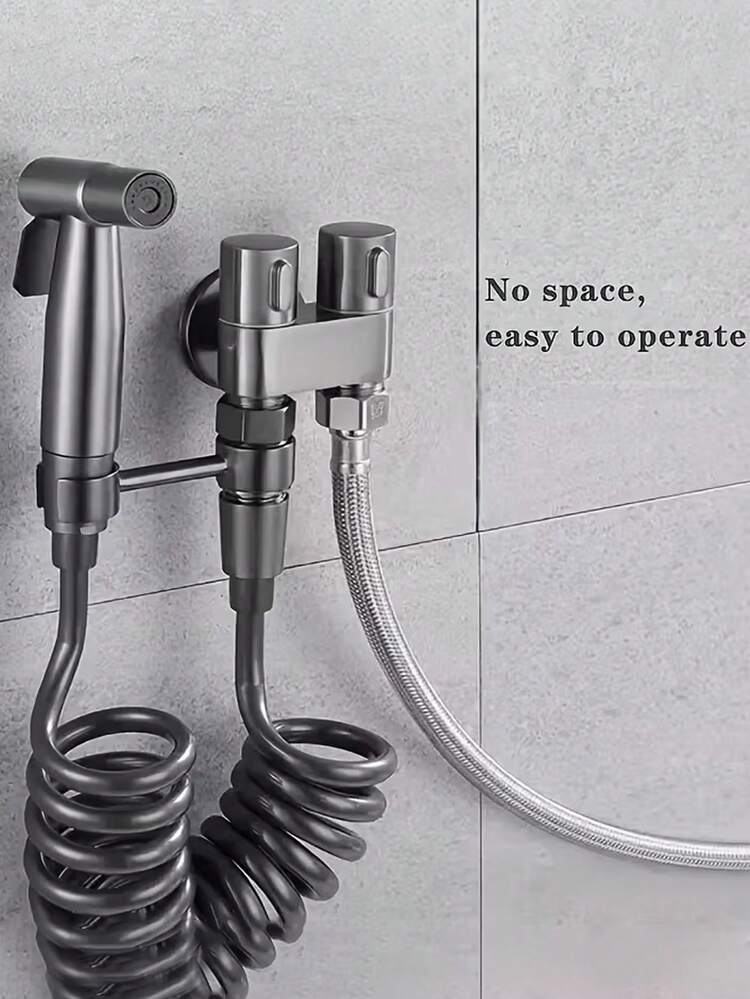 6pcs/Set Modern 2-In-1 Multi-Functional Toilet Sprayer Set, Wall-Mounted High-Pressure Toilet Sprayer Kit, Dual-Control Two-Inlet Three-Way Valve, Handheld Bathroom Cleaning Nozzle, Wall-Mounted Quick-Release Rotary Lock, Painted Finish, Telescopic Hose And Bracket. Suitable For Bathroom Flushing Toilets, Shower Cleaning, Home Bathrooms, Toilets And Kitchens. Upgrade Your Bathroom, A Modern Bathroom Essential Accessory, Ideal For Holiday Gifts. - Black - View 7