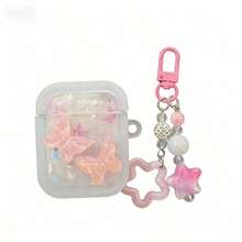 1个3D渐变蝴蝶耳机保护套，带闪光星星吊坠链 - 半透明粉色外壳，饰有3D渐变蝴蝶和闪亮星星吊坠链，提供全方位边缘保护，兼容所有苹果机型，既实用又梦幻，是女孩们的最爱。 - 彩色 - 查看 8