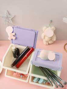 1pc Cute Girl Heart-Shaped Desktop Mini Storage Box, Makeup Jewelry Organizer, Student Stationery Holder, Stackable With Flip-Top Design - Multicolor - View 3