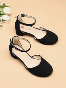 Girls Wedding Party Pumps Closed Toe Ankle Strap High Heels Flower Girl Shoes For Toddler Little Big Kid - màu đen - Xem 3
