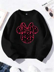 Disney Minnie Mouse Girls' Sweatshirt, Heart-Print Icon Design, Soft Warm Pullover For Kids Ages 2-14, Perfect For Fall & Winter, Express Delivery - màu đen - Xem 1