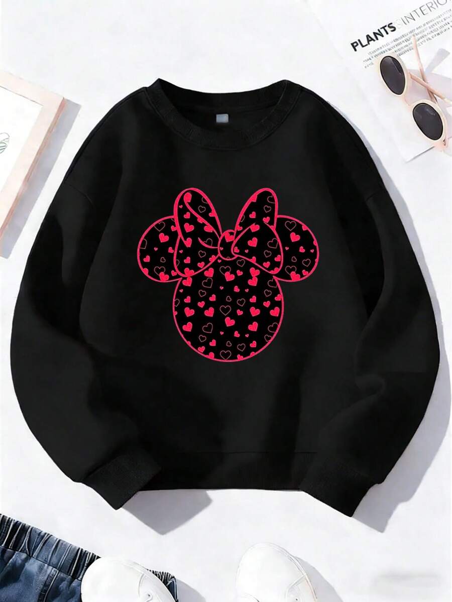 Disney Minnie Mouse Girls' Sweatshirt, Heart-Print Icon Design, Soft Warm Pullover For Kids Ages 2-14, Perfect For Fall & Winter, Express Delivery - màu đen - Xem 1