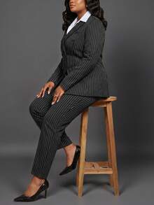 Bộ vest nữ kẻ sọc, có ve áo, tay dài, kiểu cài khuy hai hàng, phong cách công sở thường ngày, tối giản và hiệu quả, trang phục công sở thoải mái. - Nhiều màu - Xem 7