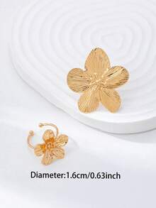 2pcs/Set Tropical Boho Style Hibiscus Flower Rings, Boho Exaggerated Floral Rings, Suitable For Daily Wear, Vacation, Beach Travel - Gold - View 3