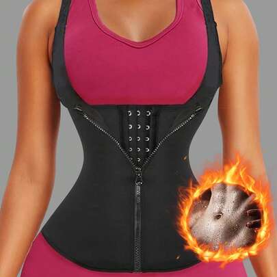 1pc Women Sports Waist Trainer With Zipper, Tight Fitting Bustier Shapewear, Adjustable Shoulder Strap Corset Corset, Waist Cincher For Workout, Yoga, Running