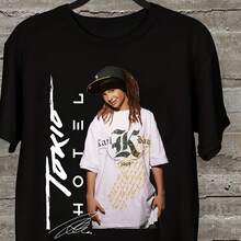 Limited-Time Offer Tokio Hotel Tom Kaulitz Signature Graphic T-Shirt - Official Merch, Oversized Unisex Tee With Signature & Guitar Design, All-Season Comfort, Loose Fit Casual & Concert Wear For Men & - 黑色4 - 查看 1