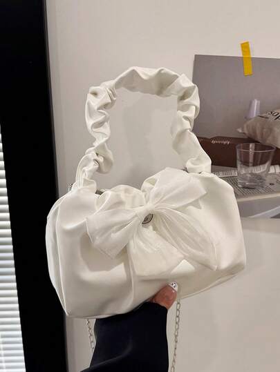 2026 New Retro Small Handbag For Women, Fashionable Sweet Bow Decor Tote & Crossbody Bag