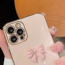 1pc Pink Bow Electroplated Phone Case, Thin Soft Silicone Protective Cover Compatible With Iphone 16/15 Pro, 14 Pro, 13 Pro Max, 12/11, Plus Anti-Fall - Multicolor - View 5