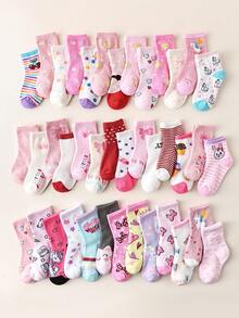 20/10/5/1 Pair Girls/Kids Pink Series Sports Socks, Cute Striped/Star/Heart/Diamond/Bow Decor, Fashion Casual Breathable Soft Comfortable Durable Short Socks, Suitable For Travel, Outdoor Activities, Parent-Child Events, Birthday Parties, Random Color & Style - Multicolor - View 1