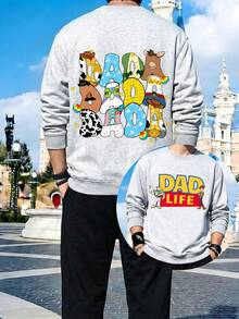 Men's Black And Light Gray Crewneck Sweatshirt And Trousers Set, Featuring Disney Toy Story Buzz Lightyear Design And DAD Letter Print, Sporty Casual Wear, Sportswear, Comfortable Men's Sweatshirt And Trousers Two-Piece Set, A Perfect Gift For Men. - 淺灰色 - 查看 1