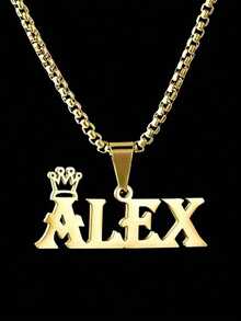 1pc Stainless Steel Necklace, Customized Crown & Name Pendant Necklace, Letter Tag Pendant Necklace For Men, Birthday/Father's Day Gift Silver,Gold Stylish,Fall Fashion,Vintage,Old Money,Casual,Contracted,Simple Custom,Personalized,Unique Ideal Gifts For Him Family,Friends,Her,Boyfriend,Dad,Son For Anniversaries,For Daily Wear,For Prom,For Valentine's Day,For Graduation,For Weddings,For Birthdays,For Father's Day Valentines,School Supplies,Back To School,School Gift,For Office,For School,For Classroom,For Teacher Gifts,For University,For Colleague,For Dorm Rooms,For Teacher,For Boys And Girls,For Teenagers,Junior High School Students,Middle School Students,High School Senior High School Students,College Students,University Students,Freshman,Sophomore,Underclassmen - Nhiều màu - Xem 9