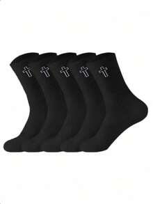 1/5/10双装黑白交叉中筒袜，简约ins风男女通用情侣袜，百搭时尚运动袜 - 彩色 - 查看 3