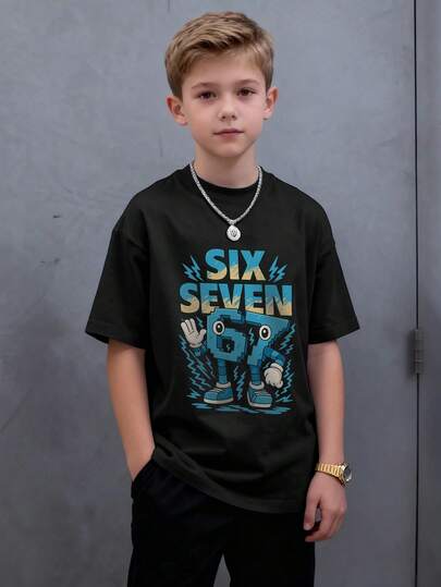 Tween Boys Casual Printed Crew Neck Short Sleeve T-Shirt, Summer Top