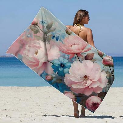 1 khăn tắm biển in họa tiết hoa, khăn tắm thấm hút cao, thích hợp cho phòng tắm, bơi lội, tập thể dục, yoga, khăn sợi microfiber mềm mại và thoải mái, nhẹ và dễ mang theo, chắn gió và nắng, chống cát, lý tưởng cho du lịch mùa hè, kỳ nghỉ, trang trí phòng tắm.