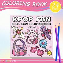 GDTME [Serie de fans de K-Pop] 1 libro para colorear para adultos, tamaño 7.9" X 7.9", con cubierta perlada y páginas gruesas, incluye 1 tarjeta de felicitación aleatoria. Las páginas interiores contienen varios dibujos a línea lindos relacionados con K-Pop, como lightsticks, álbumes y auriculares con lazos, con diseños simples y claros. - Libro para colorear - Ver 19
