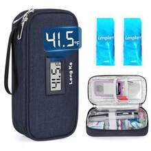 YOUSARES Insulin Cooler Travel Case - A Apved Diatic Medication Pen Cooling Bag Wit Temperature Display Refrigerated Diates Supplies Organizer Insulated Stoe Kit Wit 2 Ice Pack - 11blue - 查看 1
