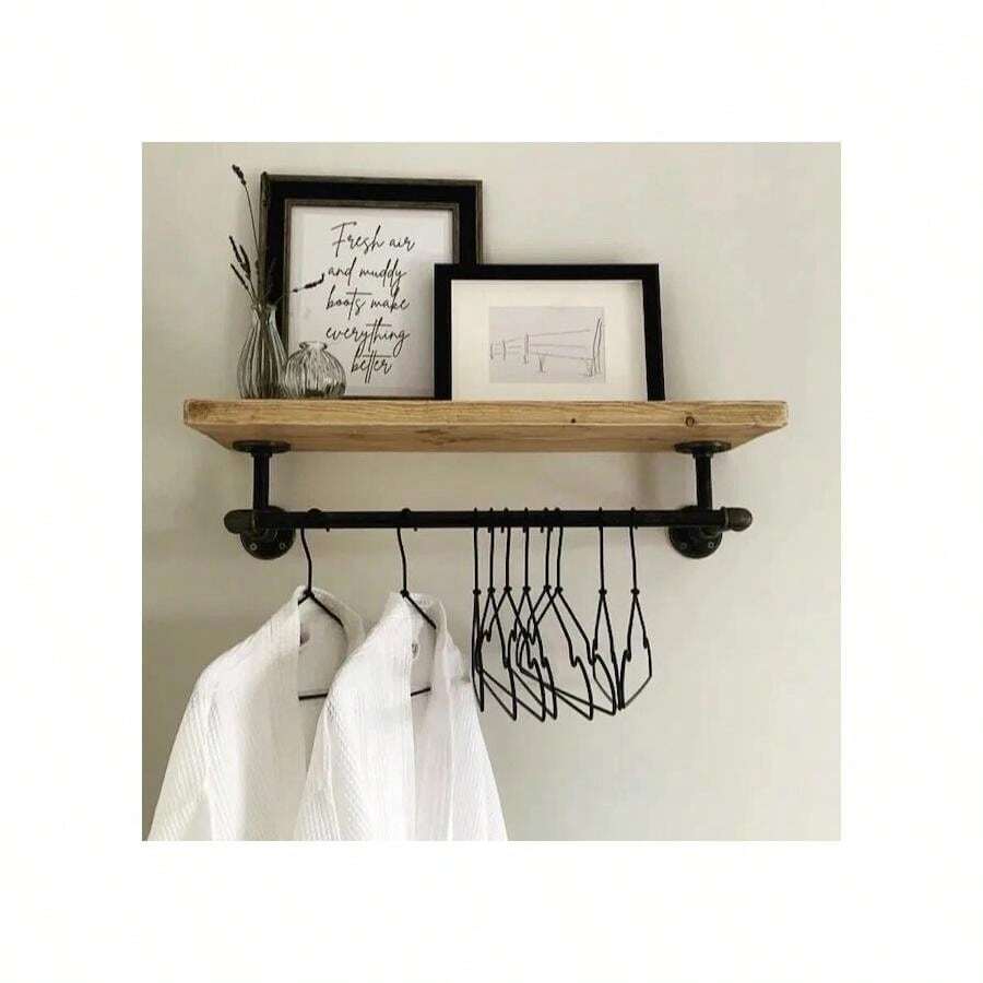 Hand Made Industrial Pipe Clothes Rail / Coat Stand With Shelf - Star - View 1