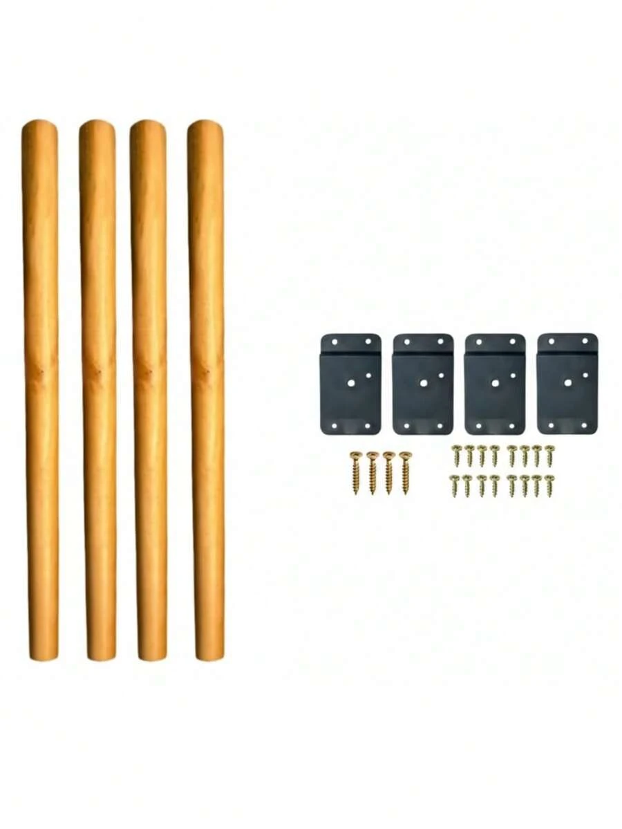 Set Of 4 Retro 60cm Wooden Table Legs With Slanted Plate - Orange - View 1