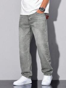 Shendy Vendy Men's Slim Pants, Fashion Stretch Skinny Denim Pants, Classic Men's Jeans With Pocket - 淺灰色 - 查看 1
