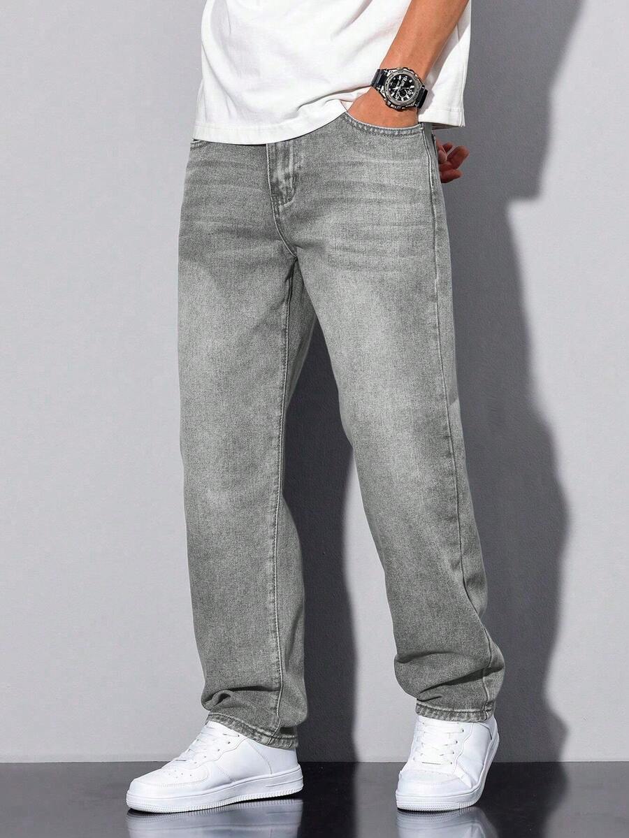 Shendy Vendy Men's Slim Pants, Fashion Stretch Skinny Denim Pants, Classic Men's Jeans With Pocket - 淺灰色 - 查看 1