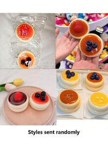 1个/2个草莓蓝莓软绵绵奶油蛋糕挤压玩具，减压玩具，节日、生日、圣诞节和派对的完美礼物 - 彩色 - 查看 8