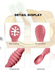 2 piezas Cucharas de alimentación de silicona para bebé, cucharas suaves para puré de frutas, portátiles y suaves para la autoalimentación del bebé - Multicolor - Ver 10