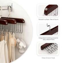ERUIV Belt Holder For Wardrobe, 10 Wooden Clothes Hangers, Tie Rack With 8 Hooks, Rotating Tie Hanger, Non-Slip, Belt, Scarf, Organizer Storage - 復古色 - 查看 2