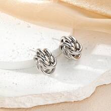 1 par de pendientes de metal con estilo de hortensia de varias capas - Plateado - Ver 4