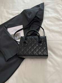 Rhombus Embroidery Thread Stylish Casual Piped One Shoulder Handbag & Crossbody Bag - Black - View 7