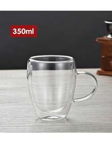 1pc Double Layer Glass Coffee Mug With Handle, Heat-Resistant Thermal Insulation, Simple And Transparent - Transparent - View 8