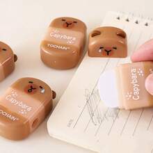 3个创意水豚造型橡皮擦，二合一削笔器，高品质卡通橡皮擦，适合作为学生奖品 - 卡通款 - 查看 2