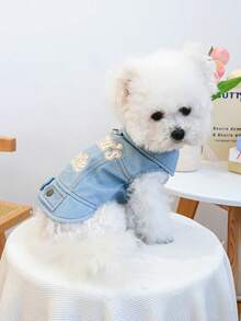 1pc Pet Clothes, European And American Style, Korean Style Poodle, Teddy, Small Dog, Puppy, Happy Dog & Cat, Casual Fashion Cute Lovely Mommy's Good Friend Outerwear - Blue - View 2