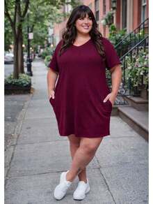 Comfortable Basic Black Striped Midi Summer Dress, Loose And Casual Style, Ideal For Airport, Old Money Style, Teacher's Clothes, Church Dresses For Women, Plus Size Curvy Dress - 紫紅色 - 查看 2