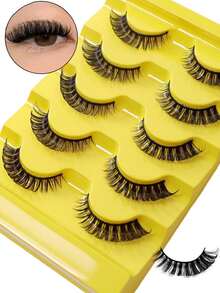4对装奢华3D仿真睫毛，DD卷翘度，蓬松猫眼款式，14毫米 - 自然俄罗斯条纹设计，无香型，完美打造迷人眼妆 - 濃密款 - 查看 1