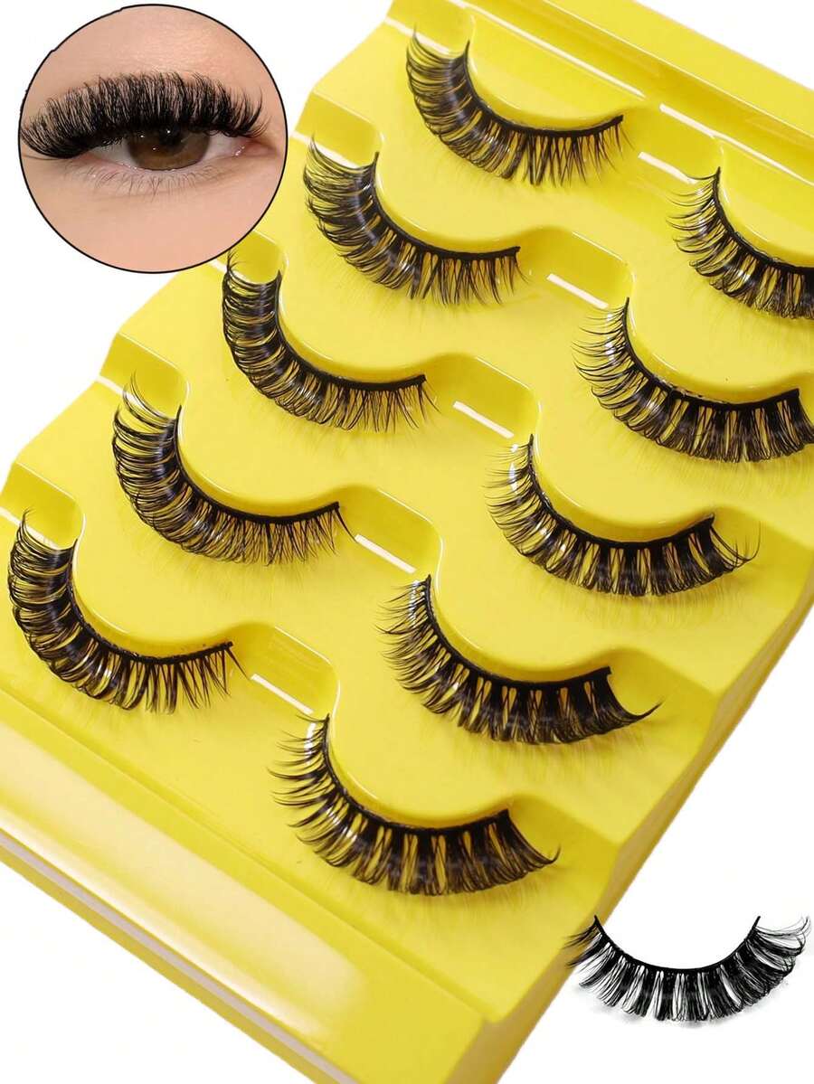 4对装奢华3D仿真睫毛，DD卷翘度，蓬松猫眼款式，14毫米 - 自然俄罗斯条纹设计，无香型，完美打造迷人眼妆 - 濃密款 - 查看 1