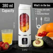 大功率搅拌机，无线家用榨汁机，便携式USB充电迷你搅拌榨汁机 - 3种模式，数字显示，15.22盎司容量，易于清洁，适合旅行 - 随时随地享用新鲜果汁，并具有自我保护功能。如果瓶盖未拧紧，自我保护功能将启动。如果温度过高，则需要停止使用并冷却一段时间。 - 彩色 - 查看 9