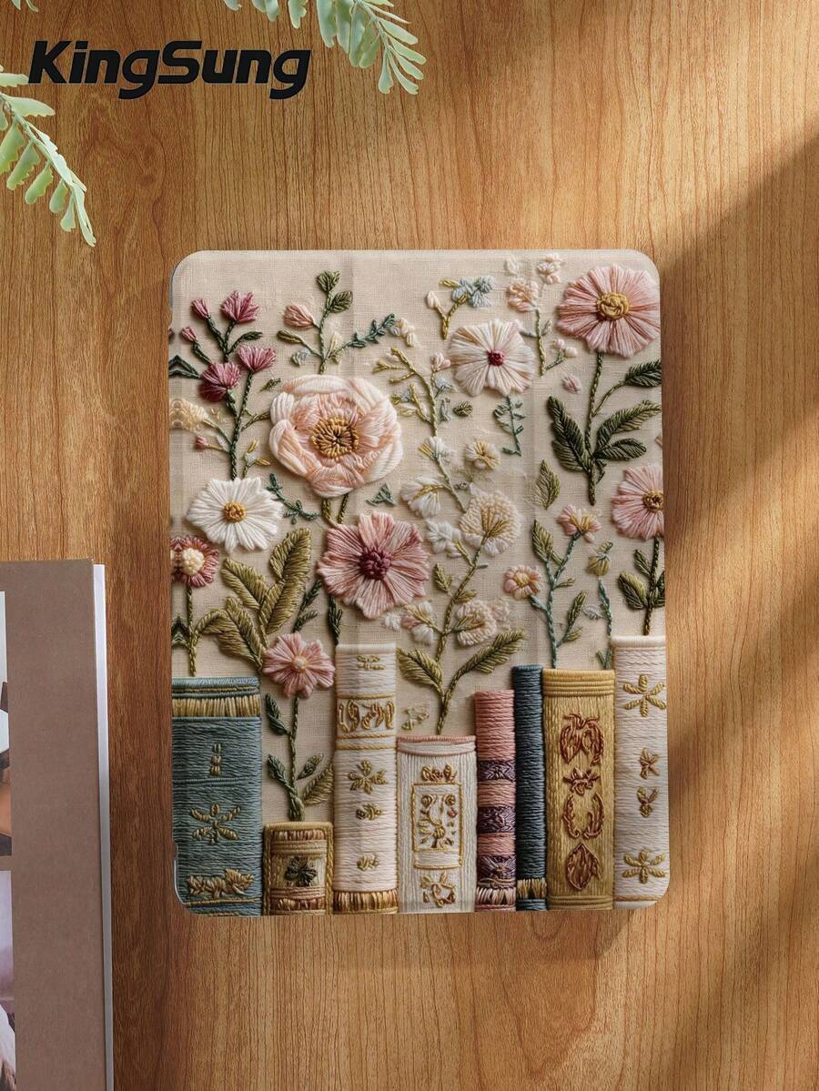 Kingsung Embroidered Style Flat Pattern Tablet Protective Case,Compatible With 9.7/10.2/10.5/10.9/12.9/Pro 11, 10th Gen,Compatible With Samsung Galaxy Tab S6 Lite 10.4 Inch,Compatible With Kindle Paperwhite 12th Gen 2024,Kindle (11th Generation) 2022 Release,Kobo Clara Colour,Soft Anti-Fall Protection,Smart Stand/Automatic Wake Up/Sleep
