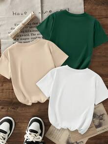 Bộ 3 áo thun cổ tròn tay ngắn in họa tiết phi hành gia không gian cho bé trai, thời trang, mùa hè/thu - Nhiều màu - Xem 3