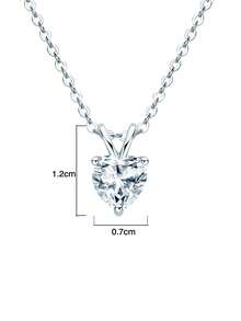 1pc Fashionable Luxury 925 Sterling Silver 1 Carat Heart-Shaped Moissanite Necklace, Suitable For Women's Daily Wear, Party, Vacation, Birthday, Wedding Anniversary, Women's Jewelry Gift - Silver - View 5
