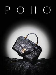 POHO Brand Luxury Women's Handbag Collaboration Snake Skin Pattern Large Rectangular Tote Bag, Fashionable For Formal Occasions, Daily Use Or Gift For Female Friends - Black - View 2