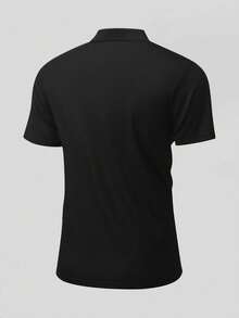 1pc Men's Casual Fashion Business Polo Shirt, Minimalist Commuter Collared Top Sports - Black - View 4